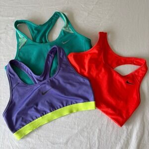 Nike Pro Dri-FIT Sports Bra Bundle 3 Pack Purple Red Teal Medium Support M